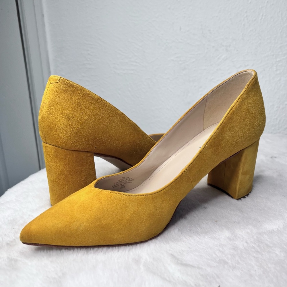Marc Fisher Mustard Yellow Suede Block Heel Pumps